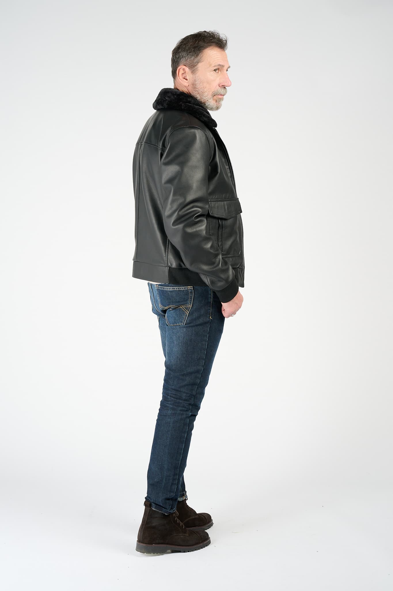 Giacca Aviatore pelle Nero 100% vera pelle Made in Italy - Barone Firenze