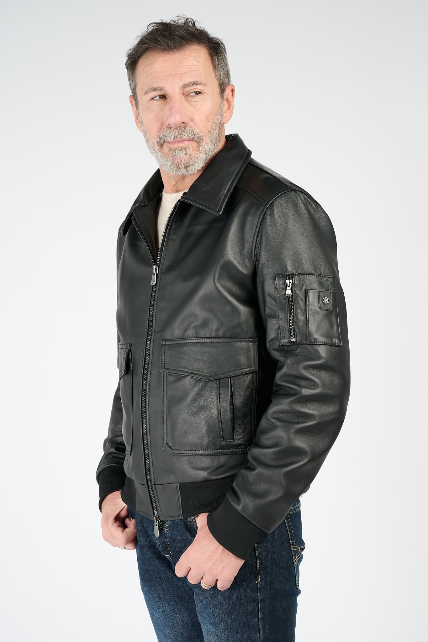 Giacca Aviatore pelle Nero 100% vera pelle Made in Italy - Barone Firenze