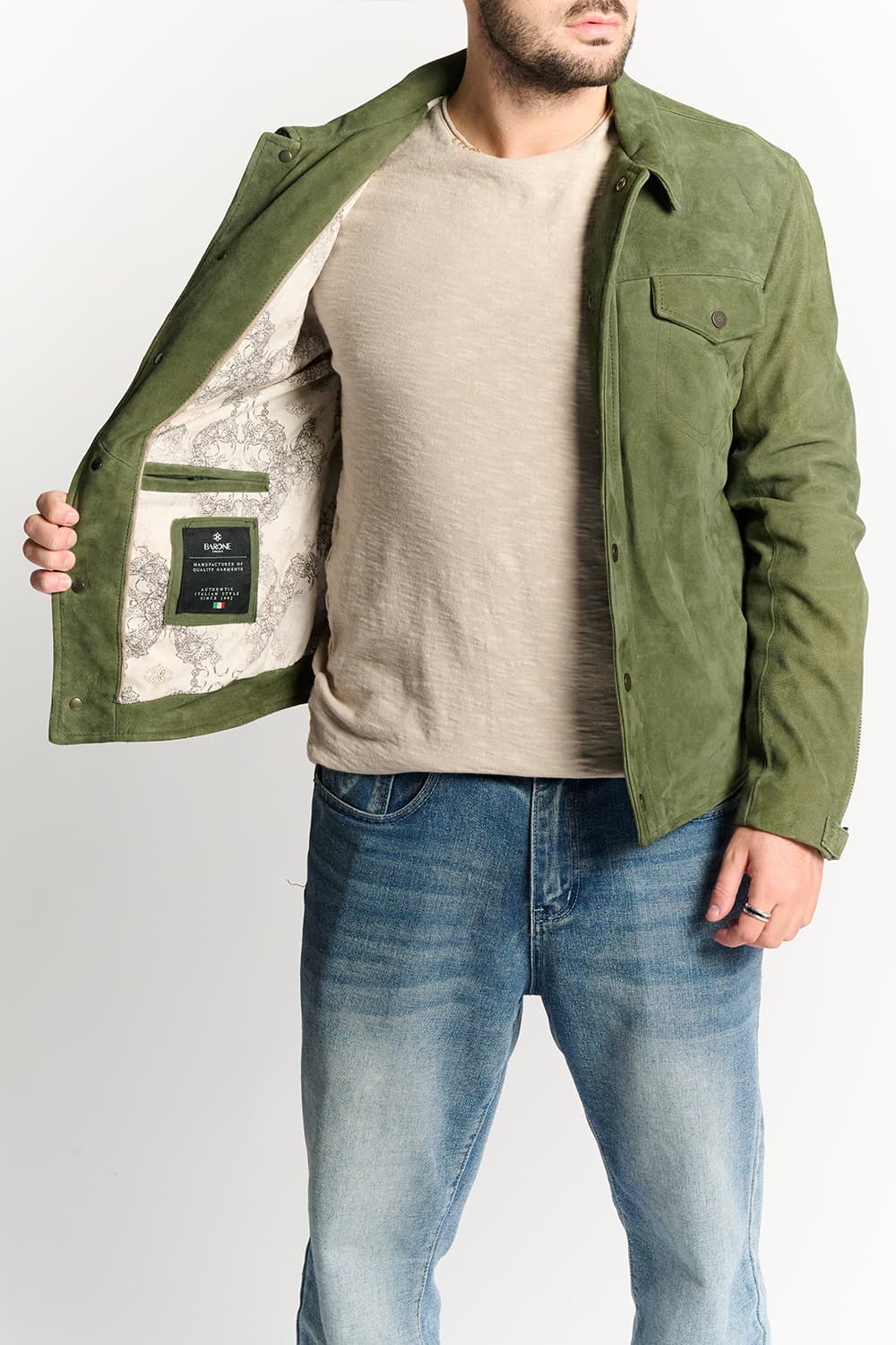 Ale camoscio verde 100% vera pelle Made in Italy - Barone Firenze