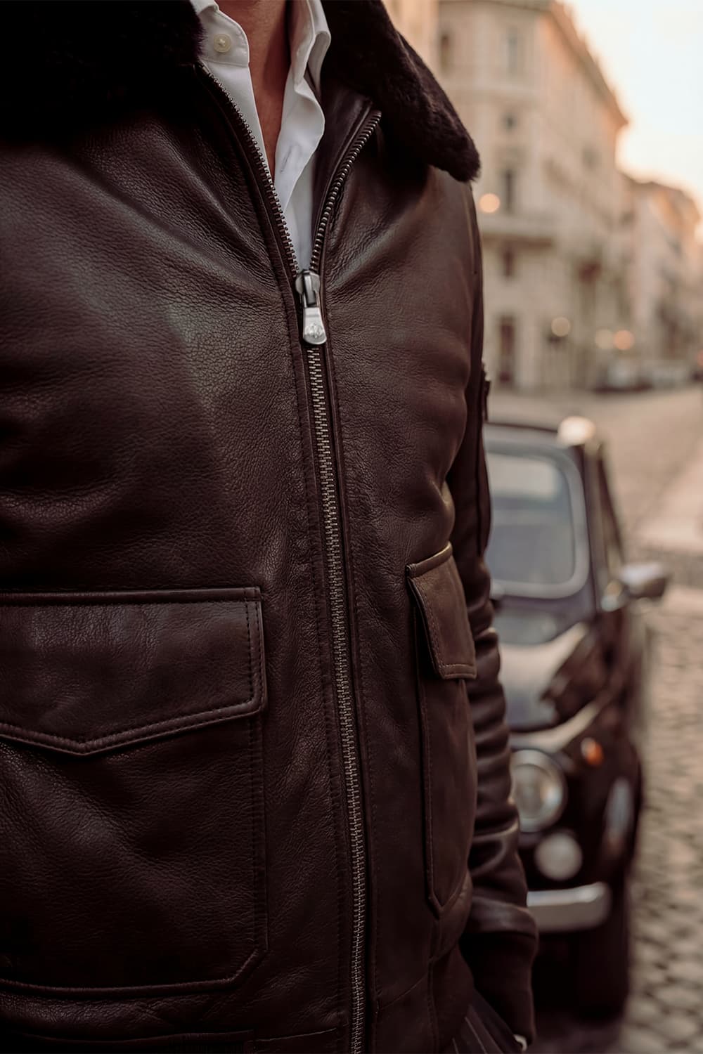 Giacca Aviatore pelle Nero 100% vera pelle Made in Italy - Barone Firenze