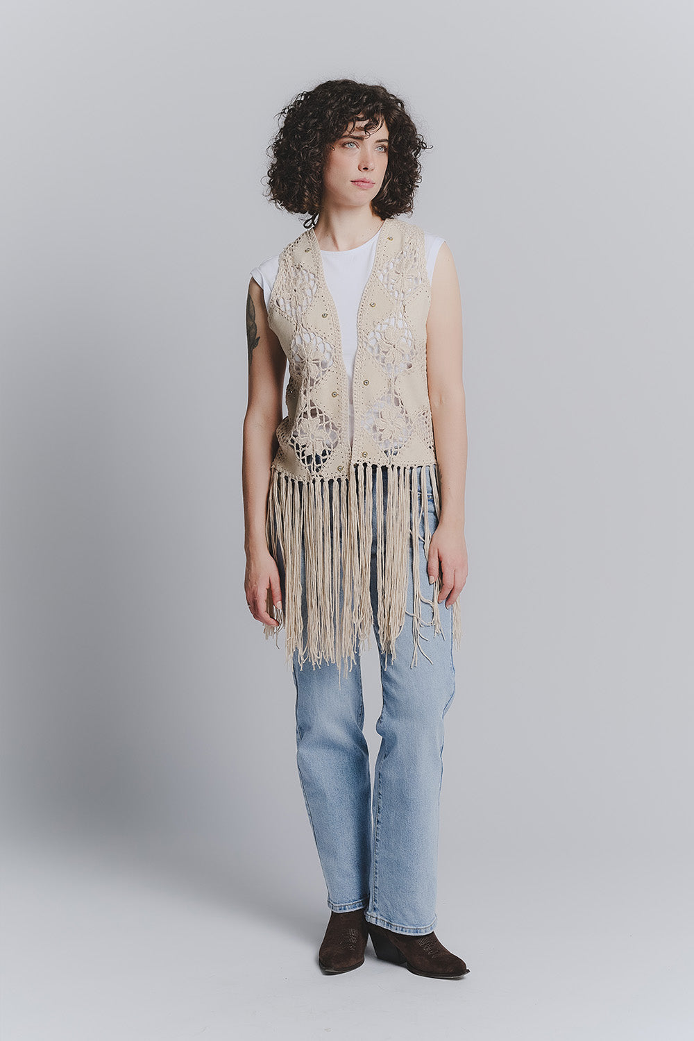 Gilet Macramè Beige woman Barone firenze - 2