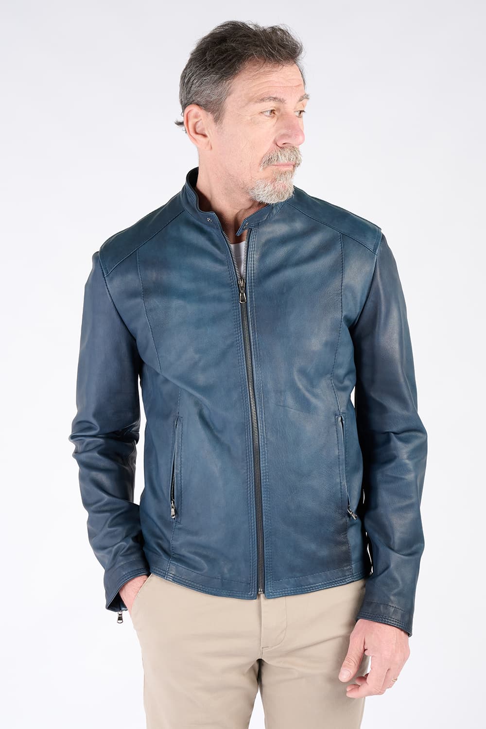 Giacca Massi Vintage Blu 100% vera pelle Made in Italy - Barone Firenze