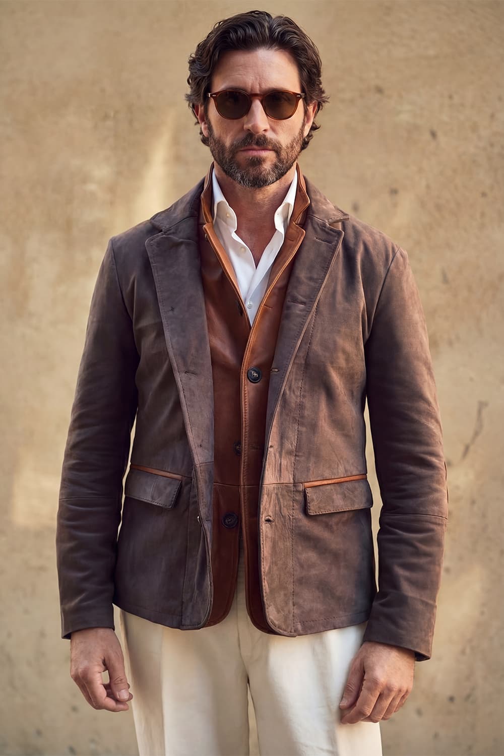 Renga Nabuk Bicolore giacca uomo 100% vera pelle Made in Italy - Barone Firenze