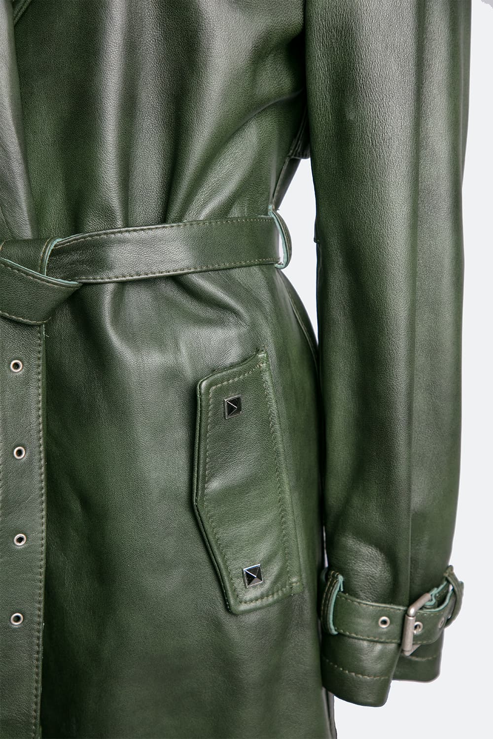 Trench donna Verde 100% vera pelle Made in Italy - Barone Firenze