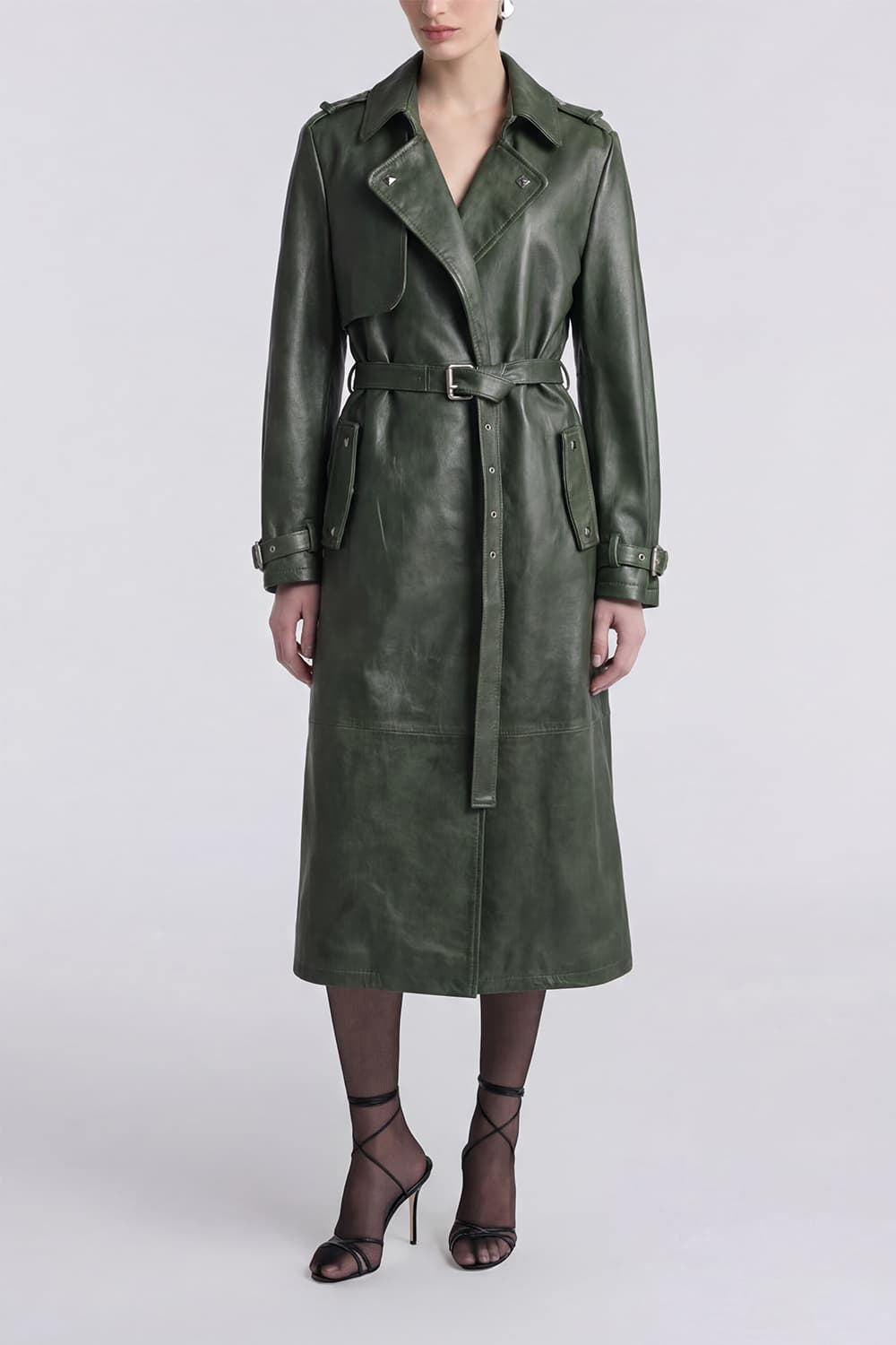 Trench donna Verde 100% vera pelle Made in Italy - Barone Firenze
