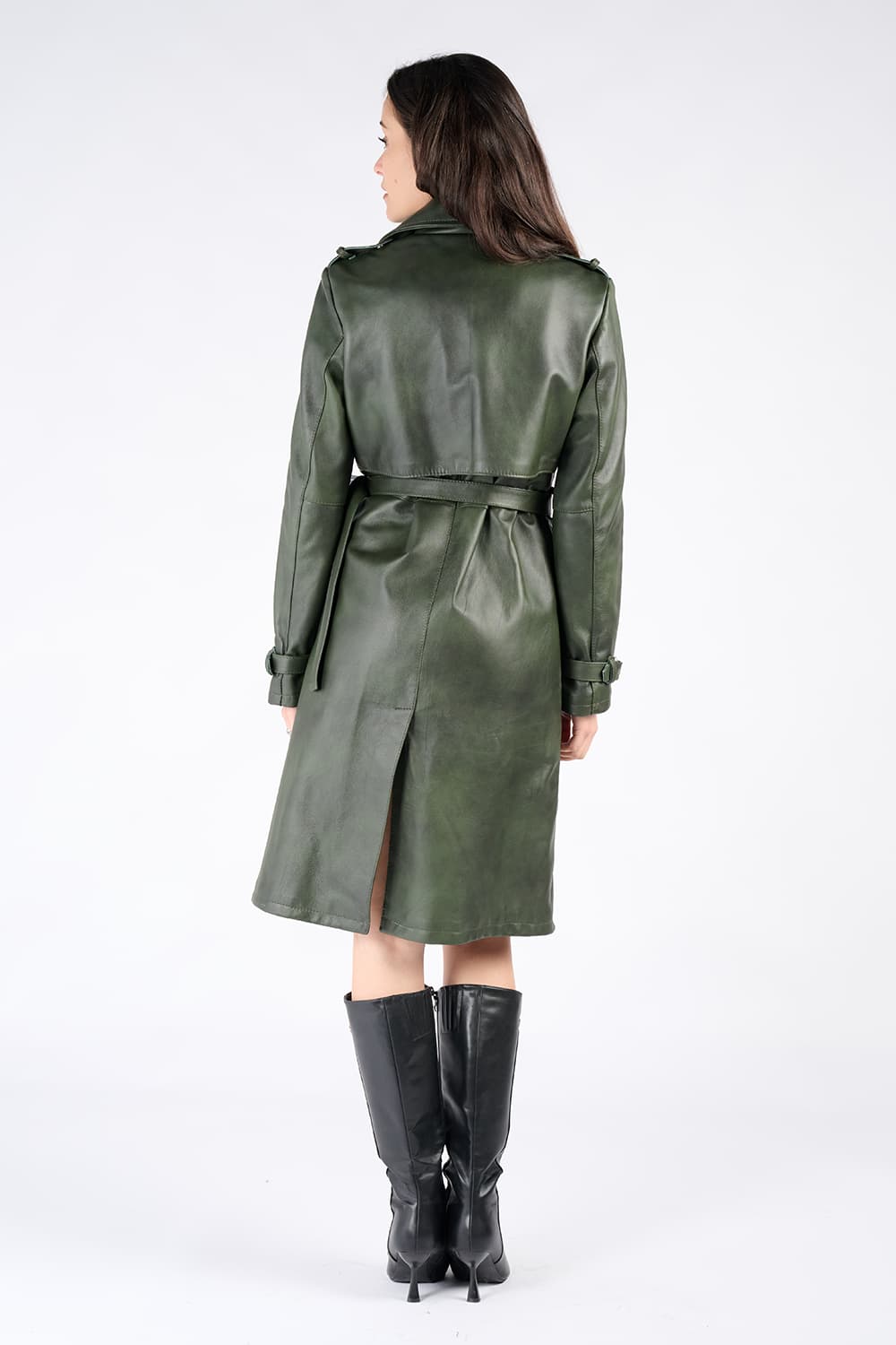 Trench donna Verde 100% vera pelle Made in Italy - Barone Firenze