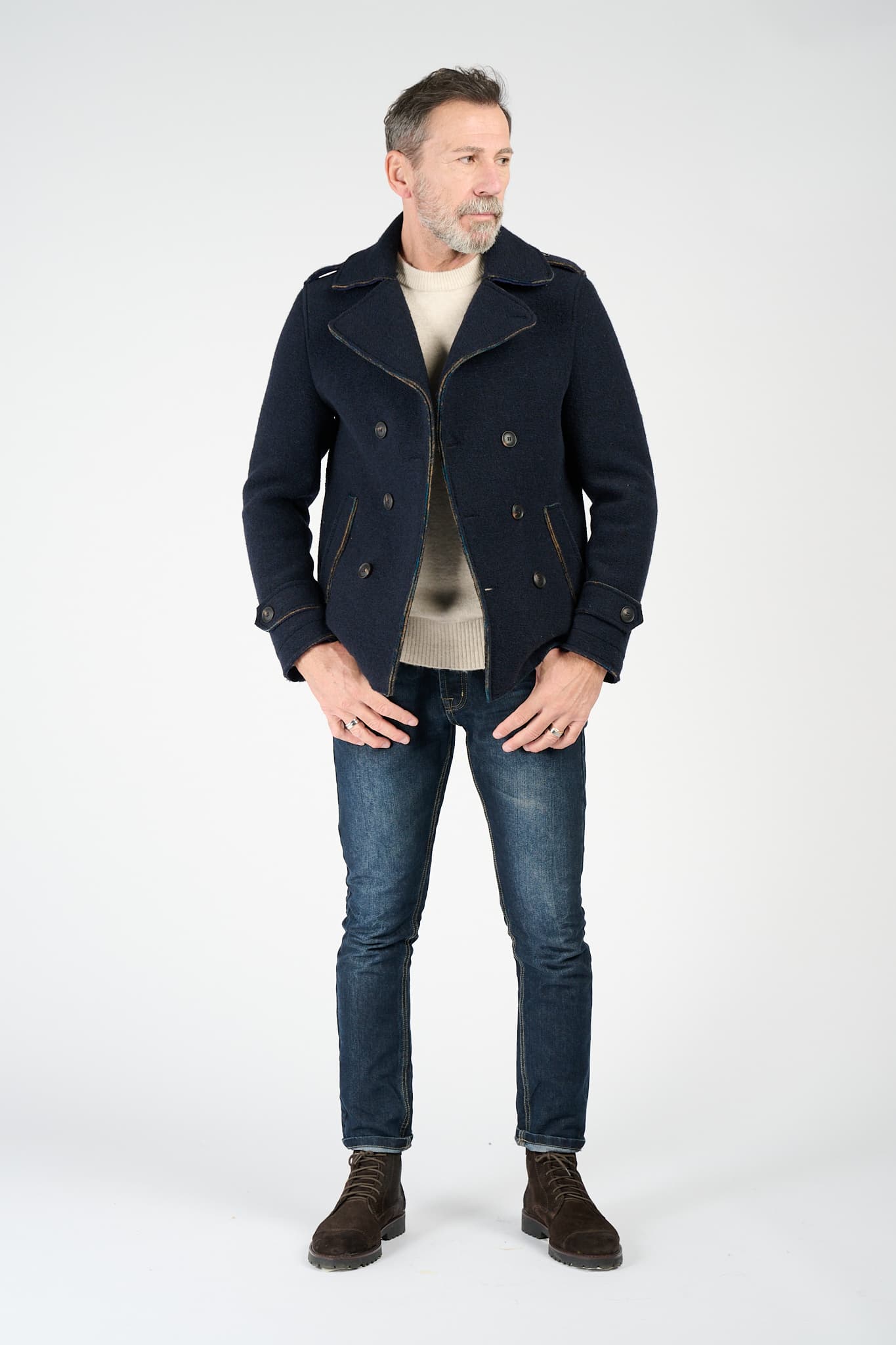 Men's Mixed Wool Double Breasted Coat man Barone firenze - 2