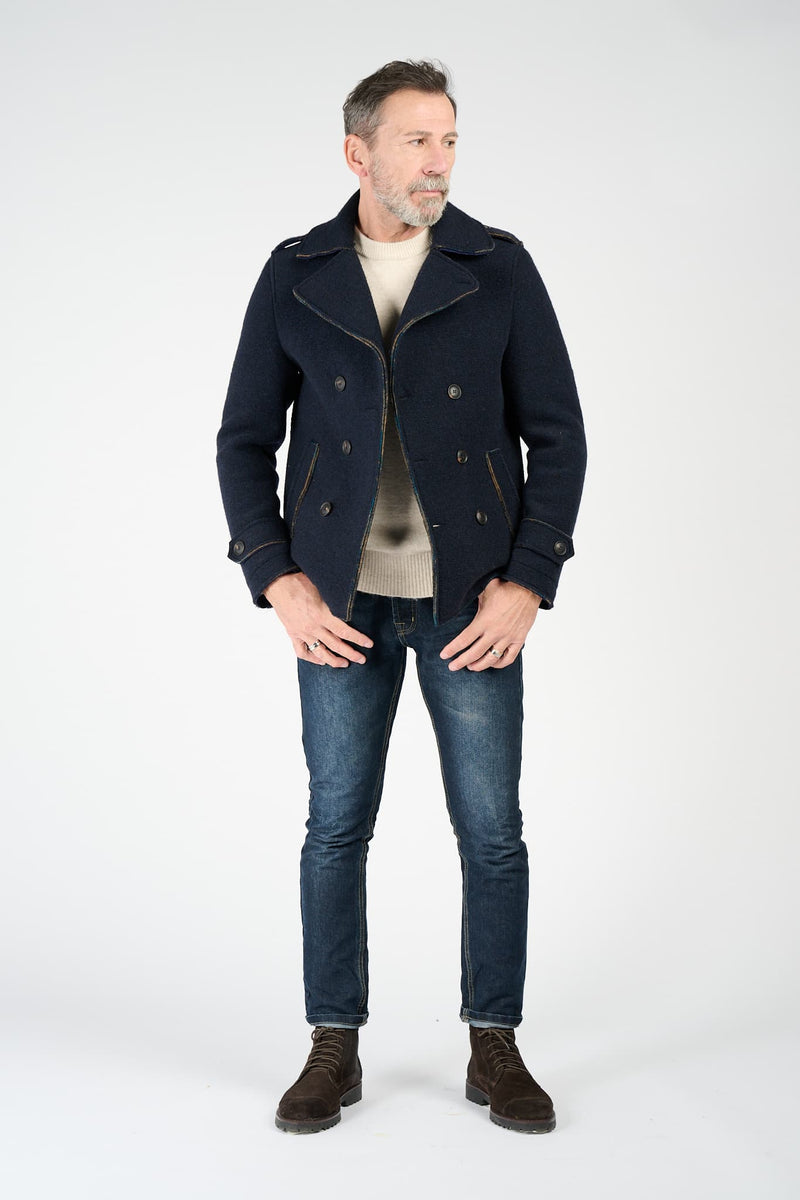 Men's Mixed Wool Double Breasted Coat man Barone firenze - 2