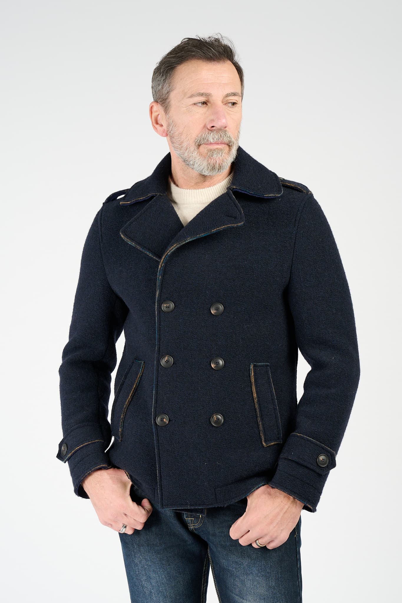 Men's Mixed Wool Double Breasted Coat man Barone firenze - 1