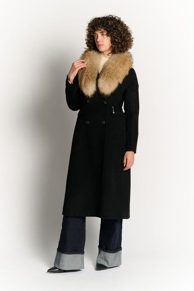 Black Coat with Fur Collar