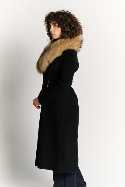 Black Coat with Fur Collar