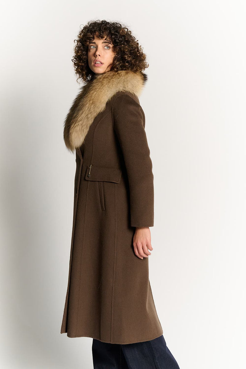 Chocolate Coat with Fur Collar woman Barone firenze - 3