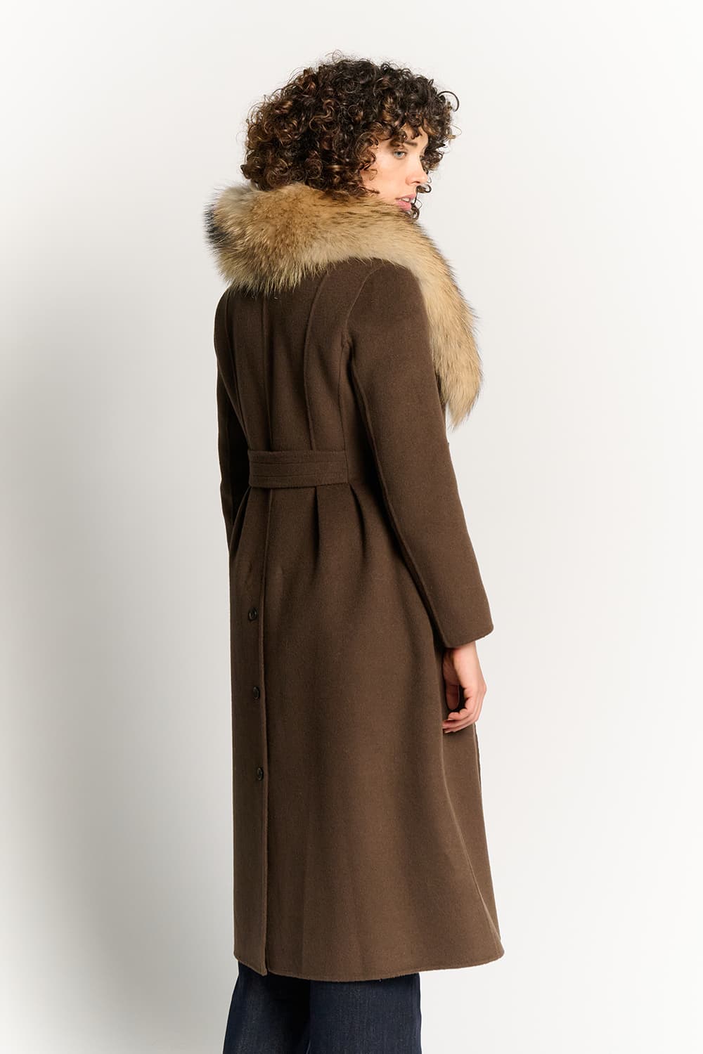Chocolate Coat with Fur Collar woman Barone firenze - 4