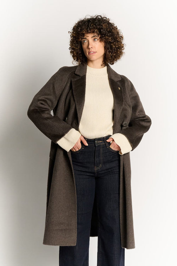 Taupe Double-Breasted Alpaca Coat donna Barone firenze