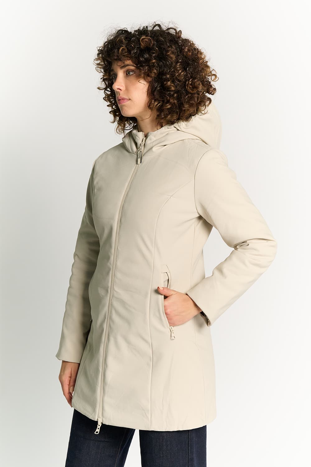 Women's Long Beige Thermal Down Jacket woman Barone firenze - 2