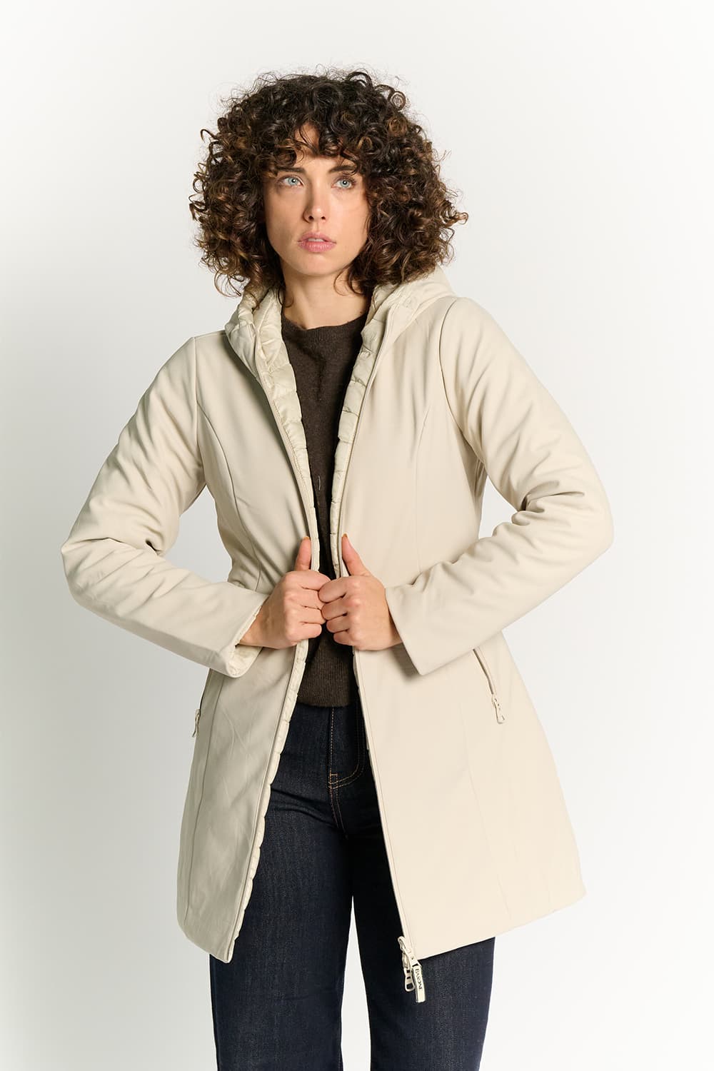 Women's Long Beige Thermal Down Jacket woman Barone firenze - 1