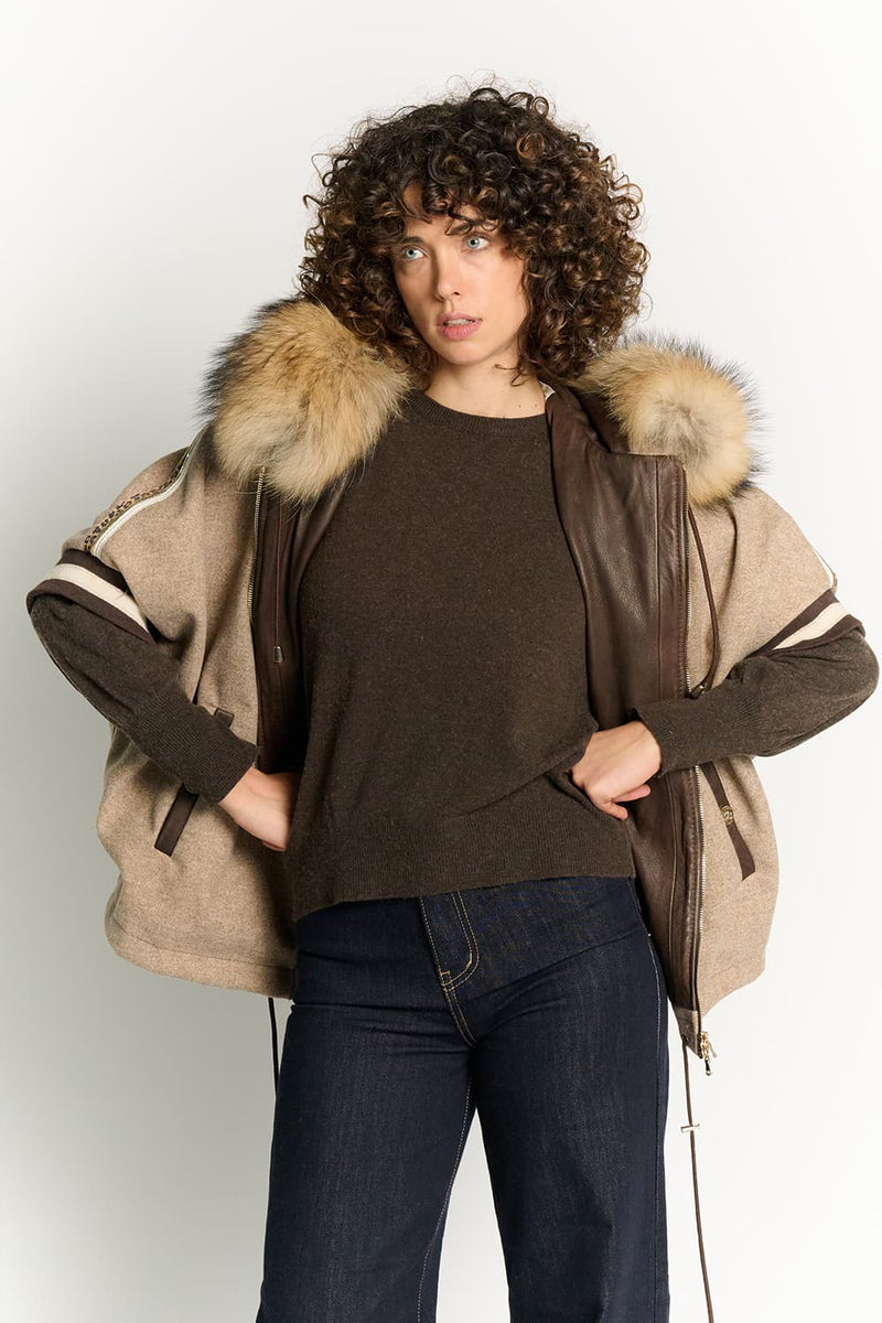 Marta Hazelnut Poncho woman Barone firenze - 1