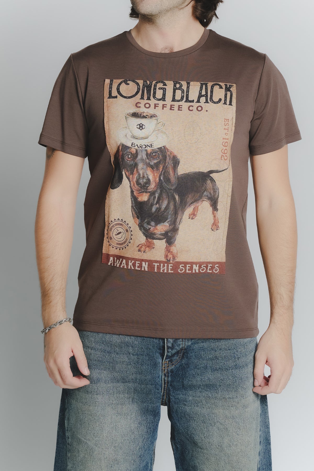 T-Shirt Uomo Stampa Bassotto Cioccolato man Barone firenze - 1