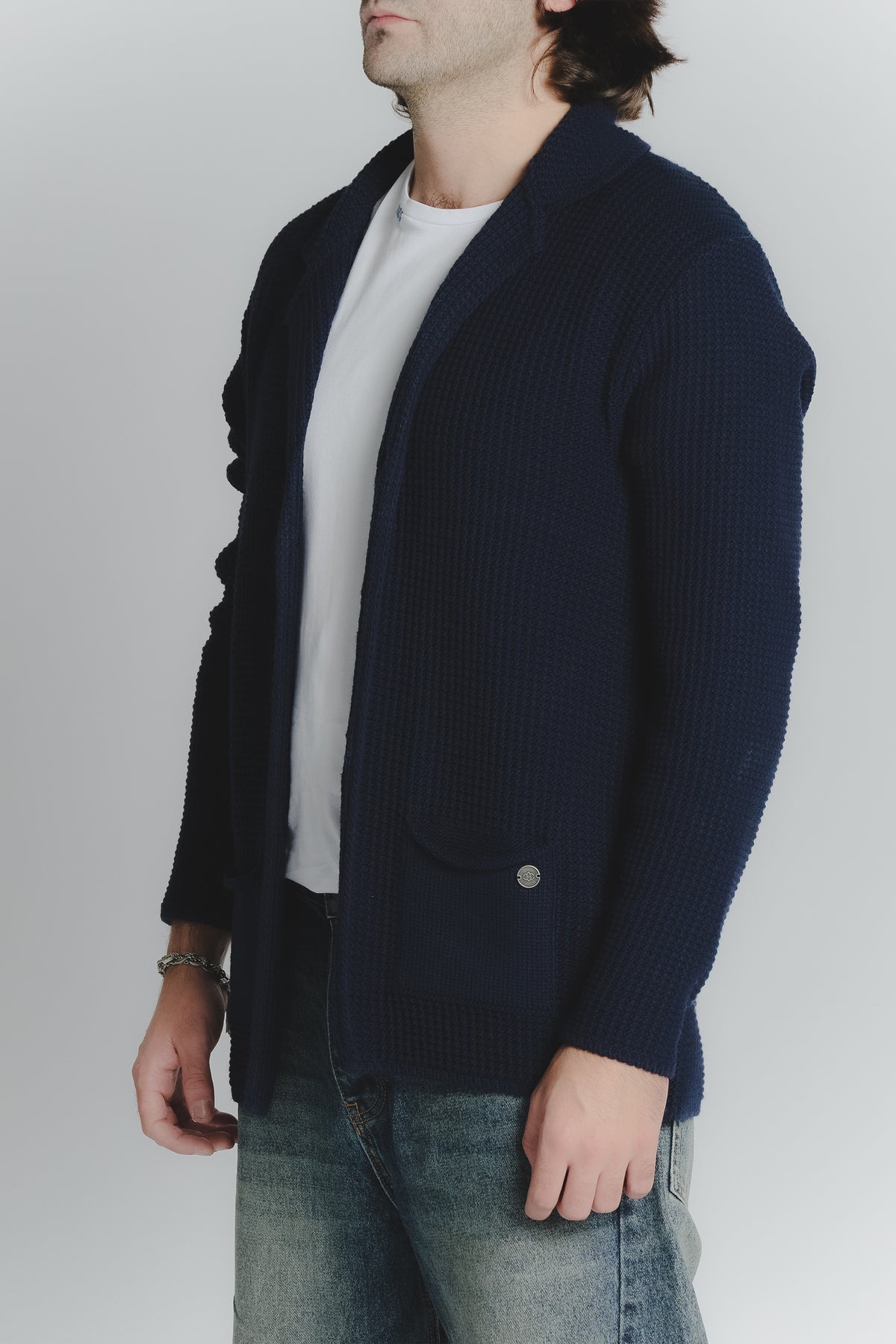 Cardigan Misto Lana Blu da Uomo man Barone firenze - 2