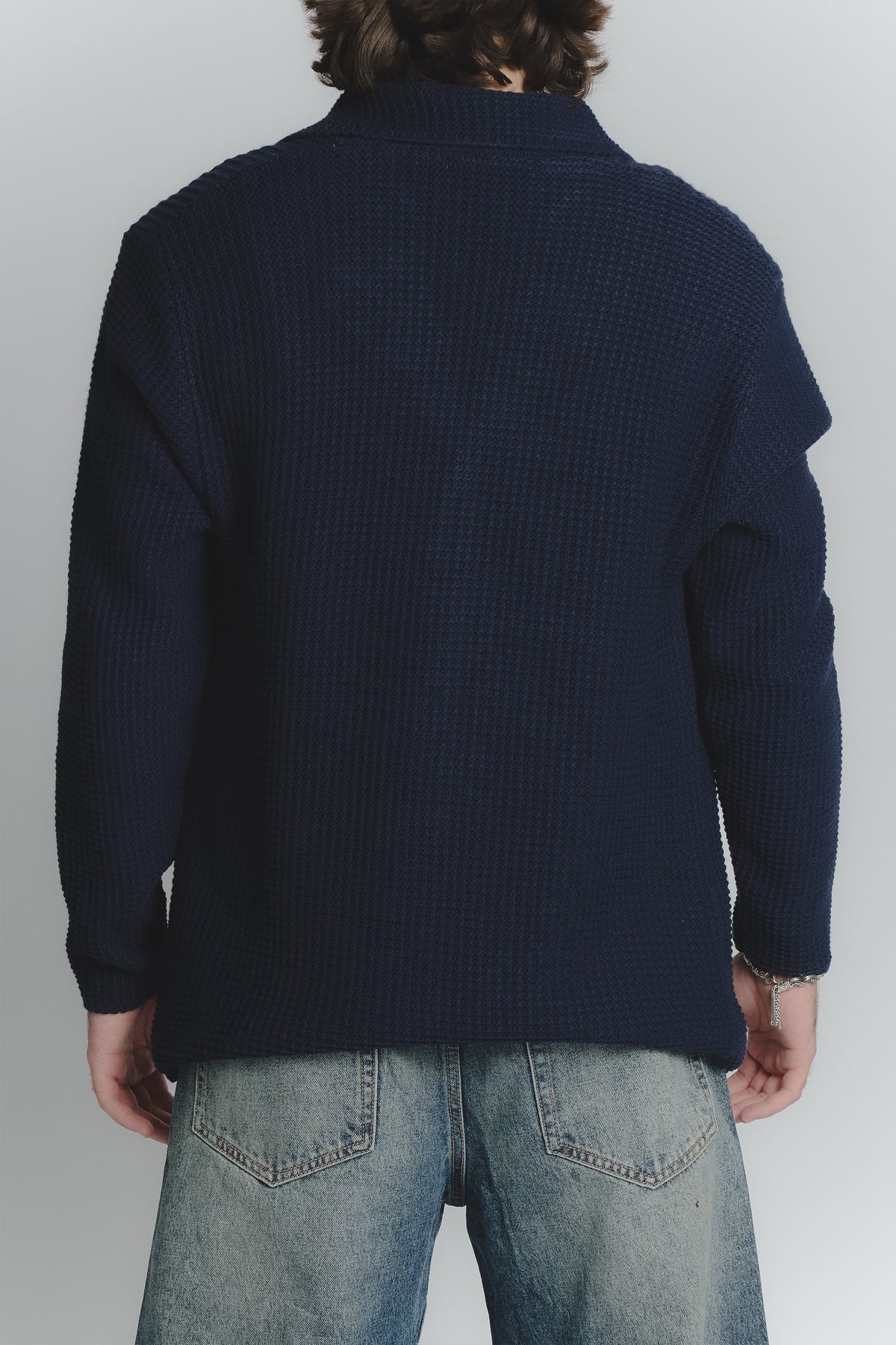 Cardigan Misto Lana Blu da Uomo man Barone firenze - 4