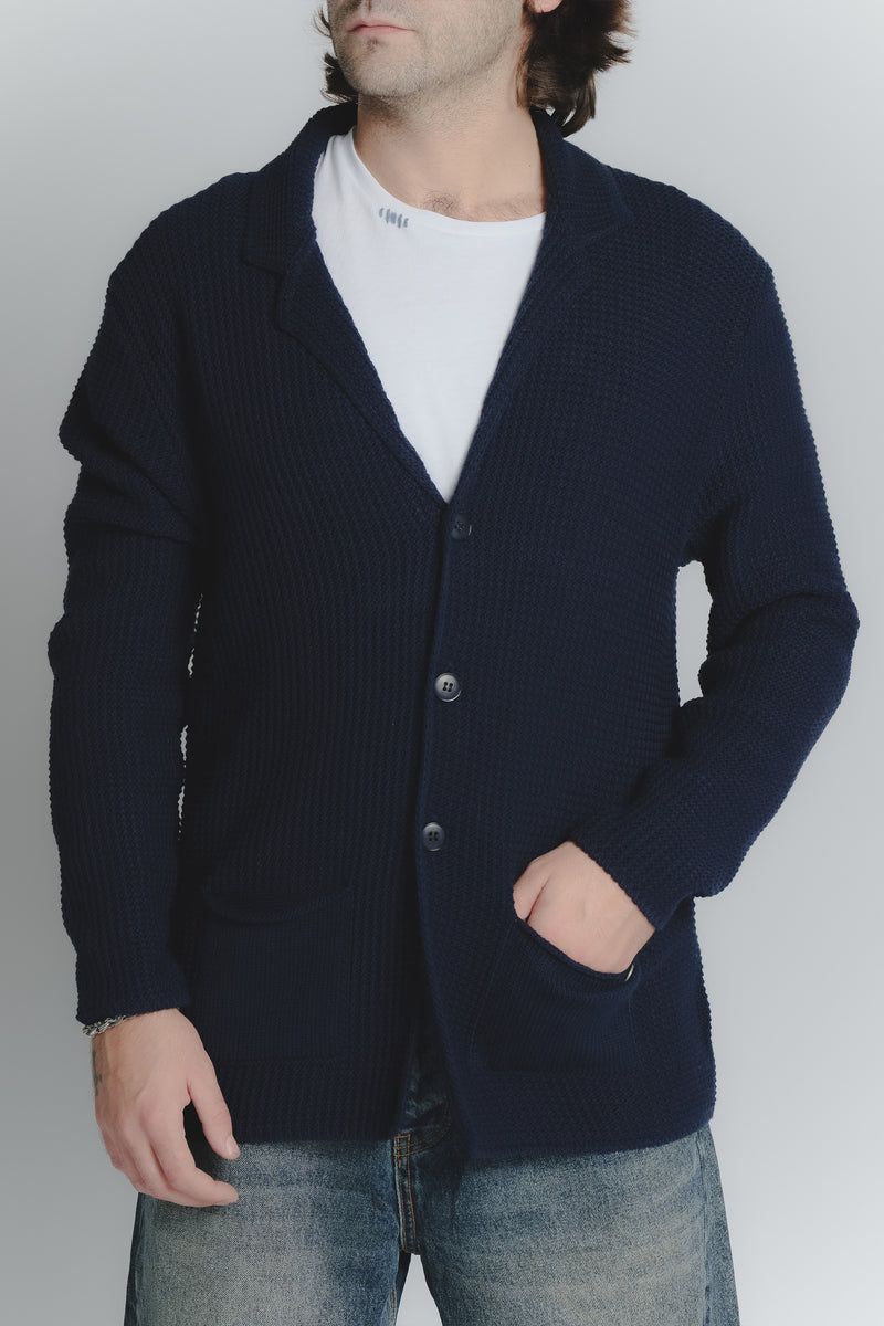 Cardigan Misto Lana Blu da Uomo man Barone firenze - 1