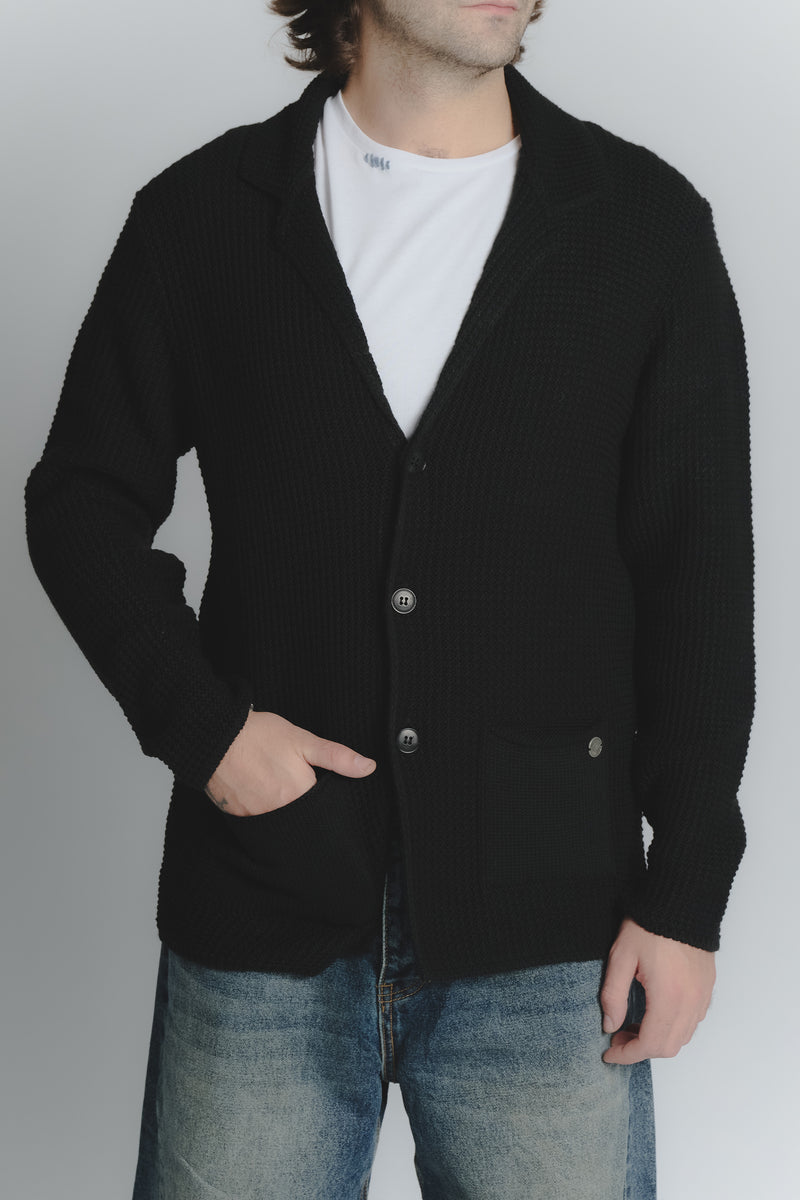 Cardigan Misto Lana Nero da Uomo man Barone firenze - 1
