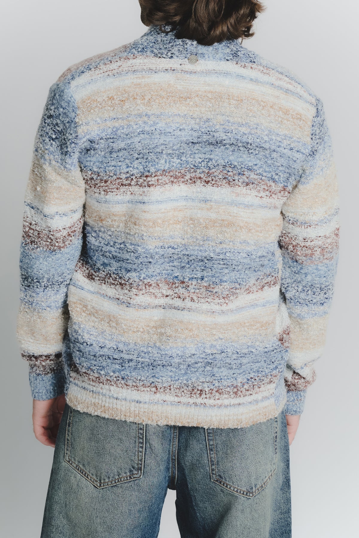 Cardigan Mélange Beige Denim da Uomo man Barone firenze - 4