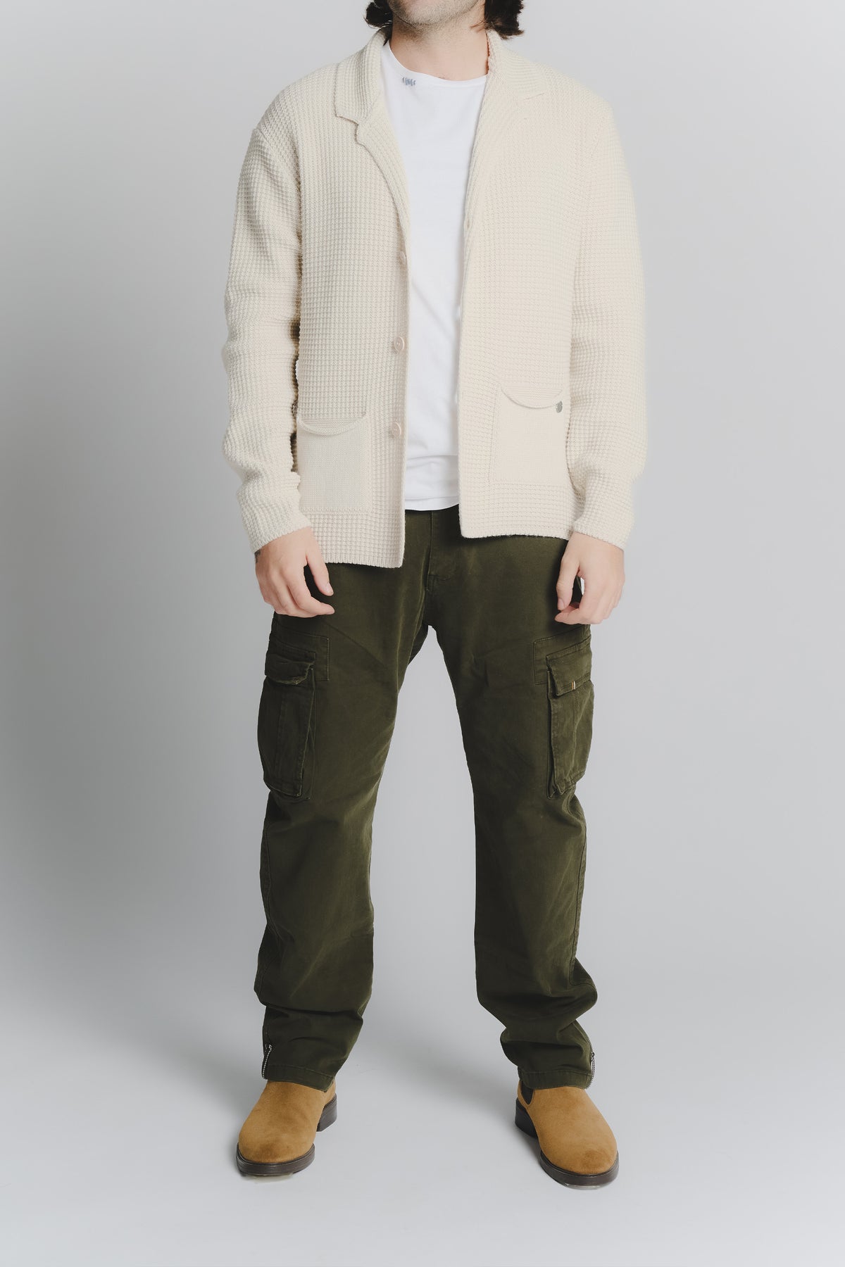 Cardigan Misto Lana Beige da Uomo man Barone firenze - 4