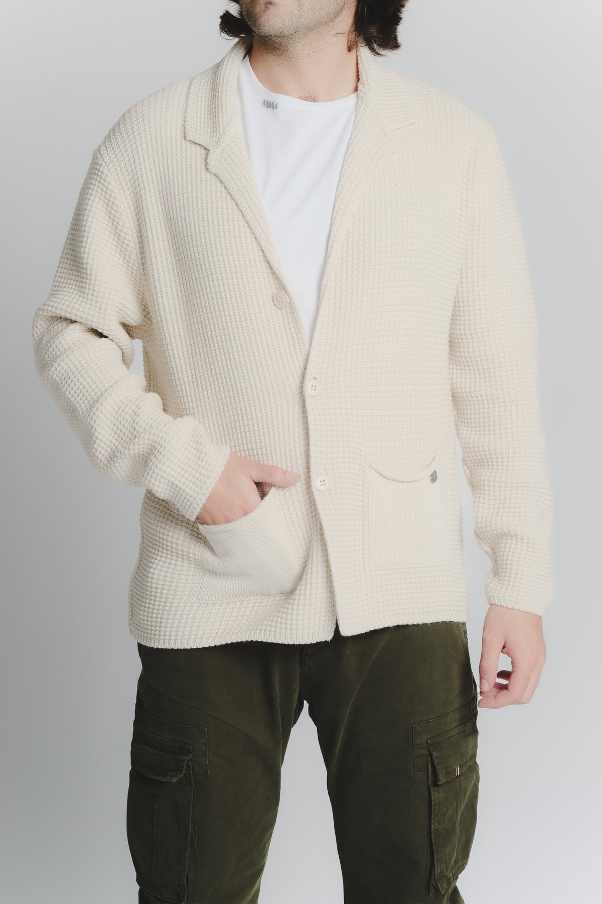 Cardigan Misto Lana Beige da Uomo man Barone firenze - 1