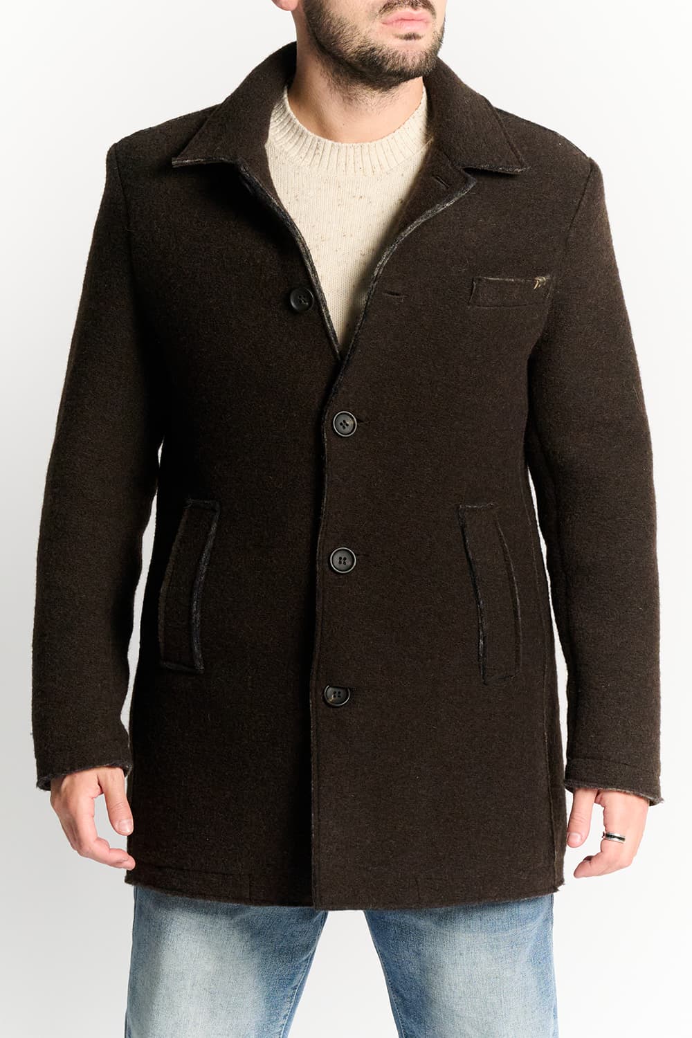 Men's Mixed Wool Double Breasted Coat man Barone firenze - 1