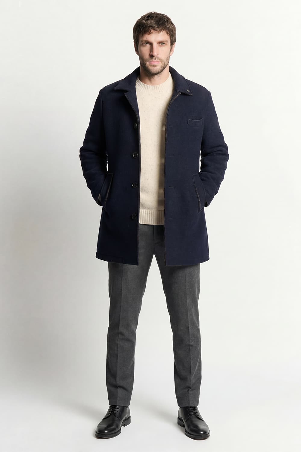 Men's Mixed Wool Double Breasted Coat man Barone firenze - 2