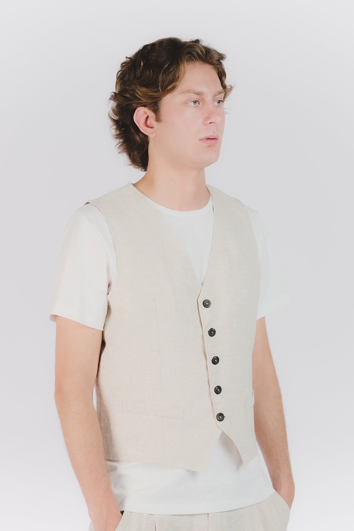 Gilet Uomo Melange Beige man Barone firenze - 3