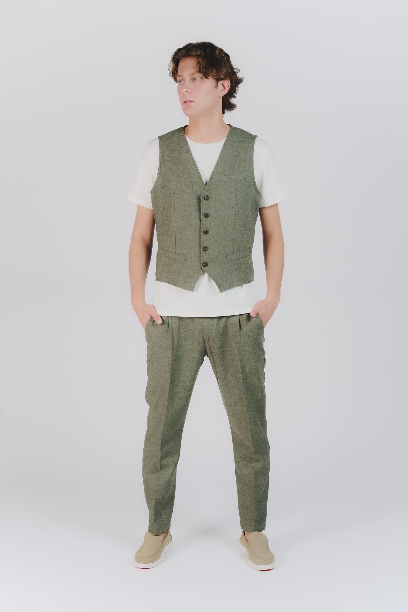 Pantaloni Eleganti Melange Verde man Barone firenze - 2