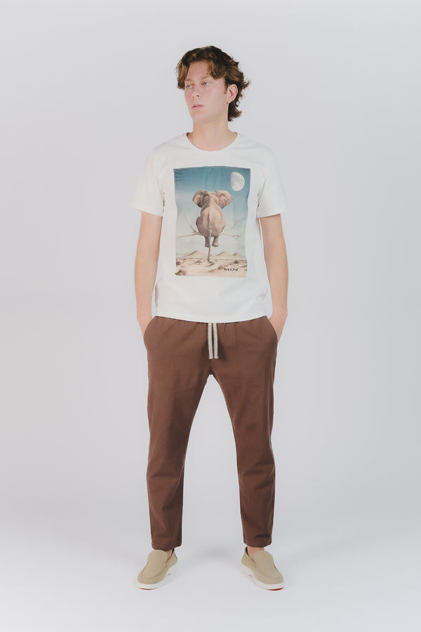 Pantaloni Lino con Elastico Cioccolato man Barone firenze