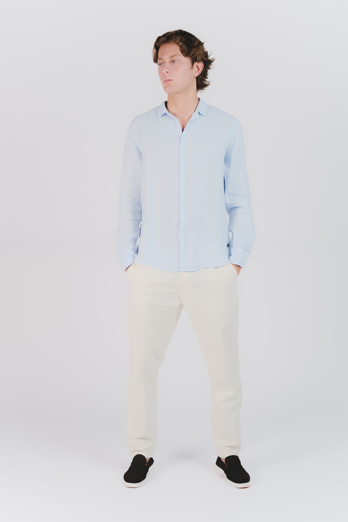 Camicia Uomo Lino Celeste man Barone firenze - 2