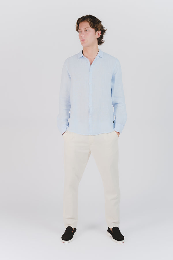 Camicia Uomo Lino Celeste man Barone firenze