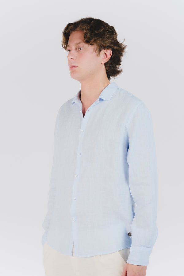 Camicia Uomo Lino Celeste man Barone firenze