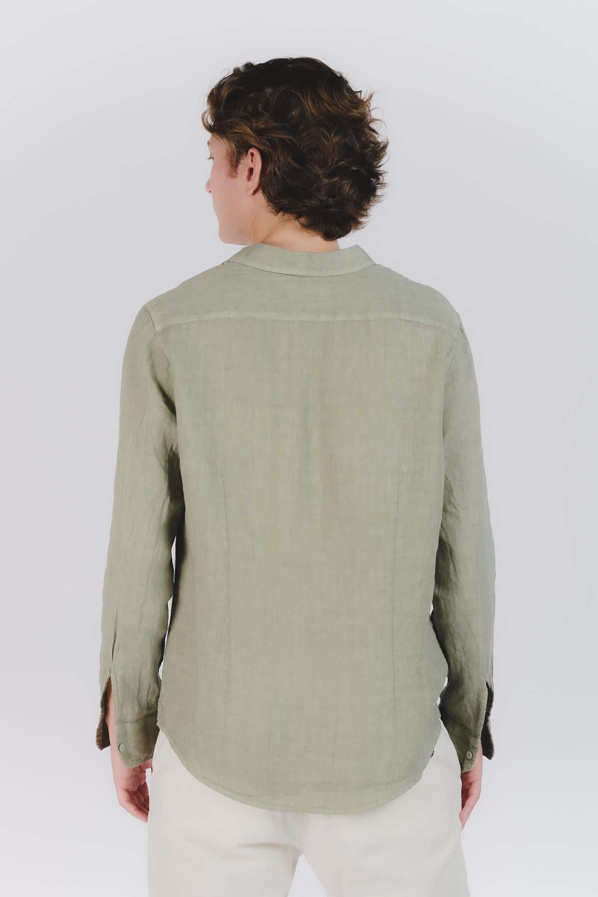 Camicia Uomo Lino Verde Militare man Barone firenze - 4