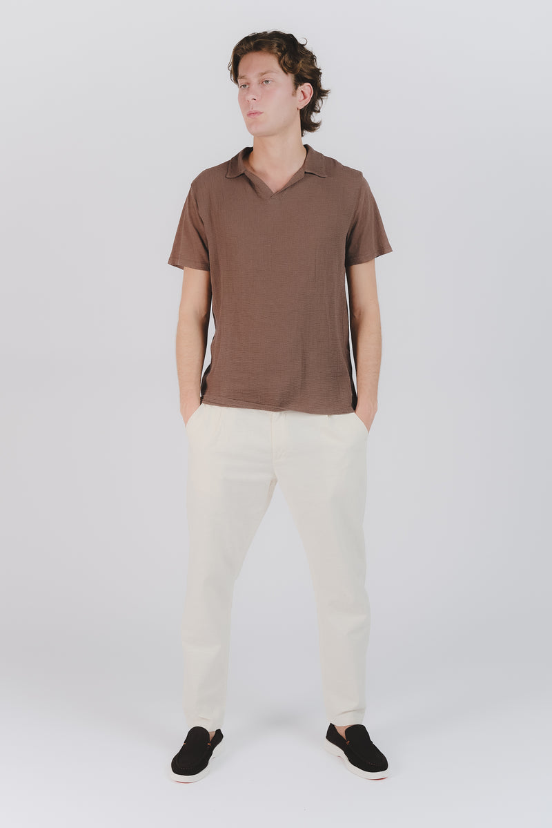 Pantaloni Lino con Bottone Panna man Barone firenze - 2