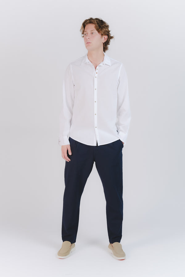 Pantaloni Lino con Bottone Blu man Barone firenze