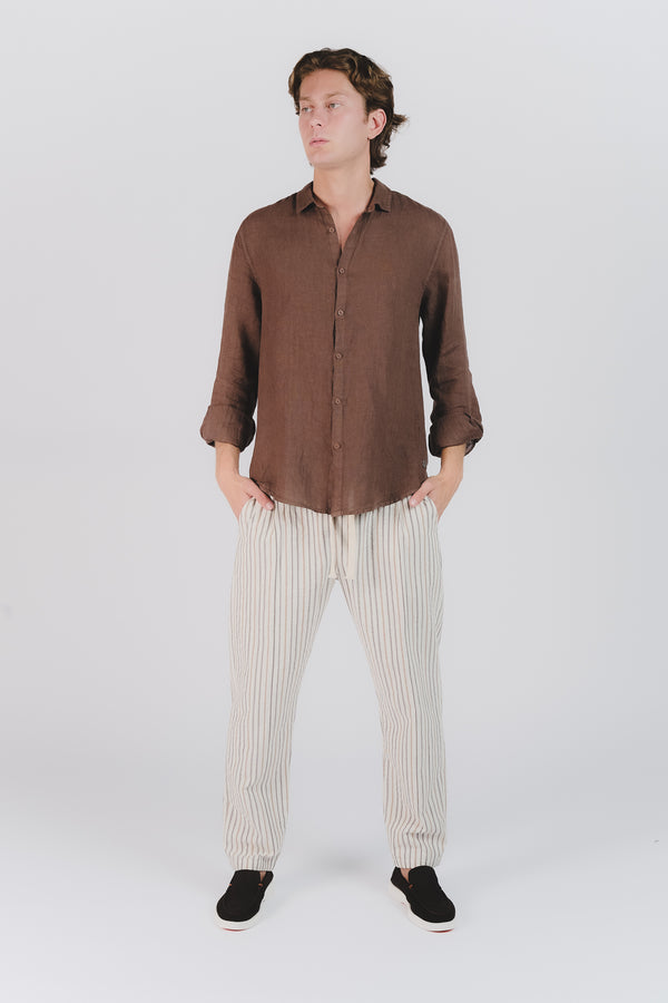 Camicia Uomo Lino Cioccolato man Barone firenze