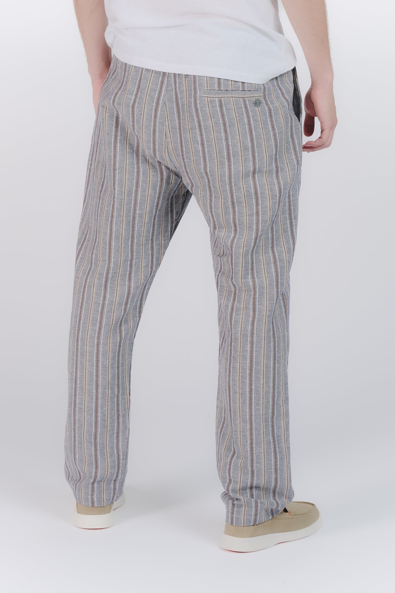 Pantaloni Misto Cotone e Lino a Righe Blu man Barone firenze - 3