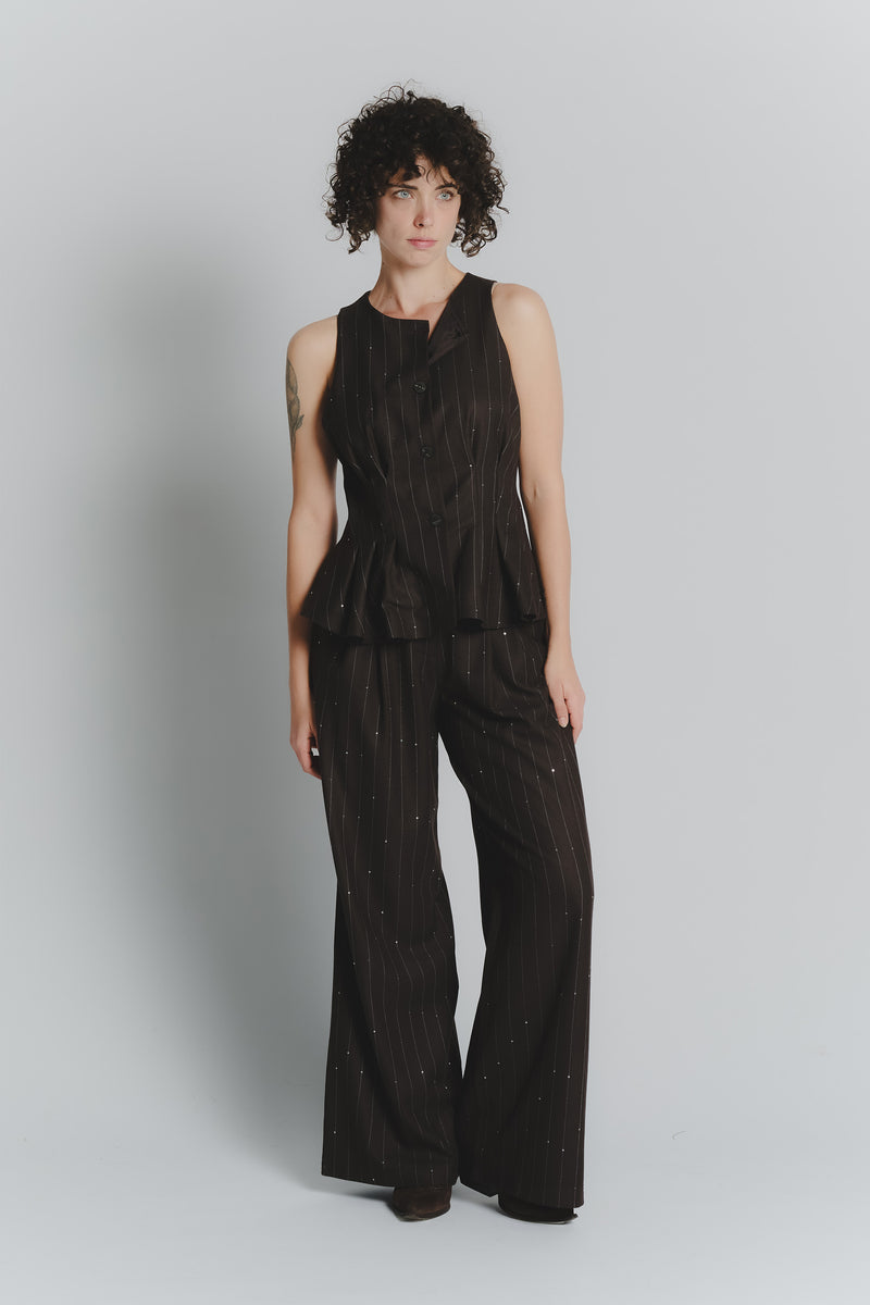 Gilet Gessato Cioccolato con Paillettes woman Barone firenze - 2