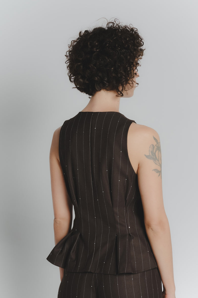 Gilet Gessato Cioccolato con Paillettes woman Barone firenze - 4