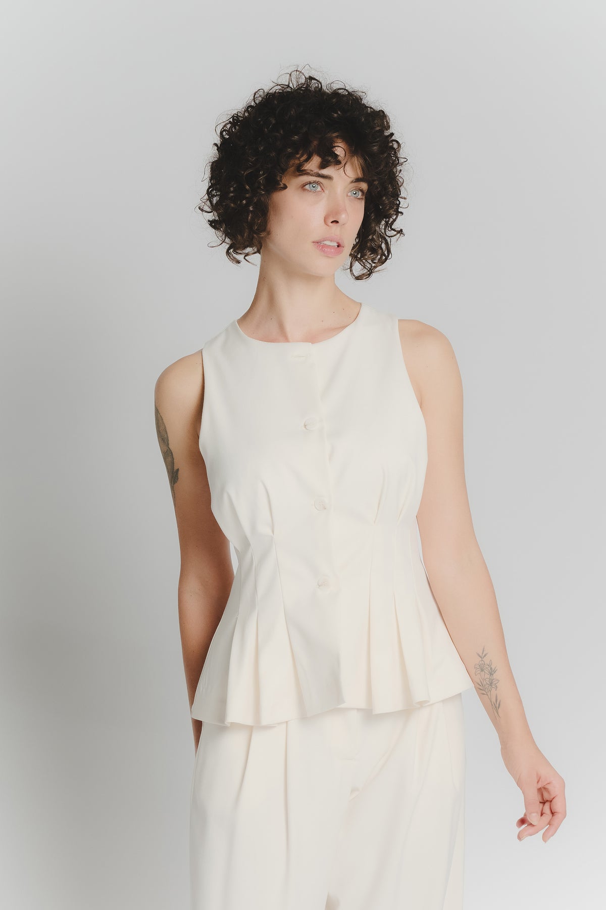 Gilet con Pieghe Panna Donna woman Barone firenze - 3