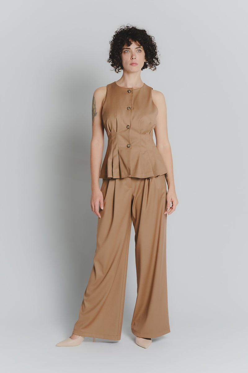 Gilet con Pieghe Cammello Donna woman Barone firenze - 2