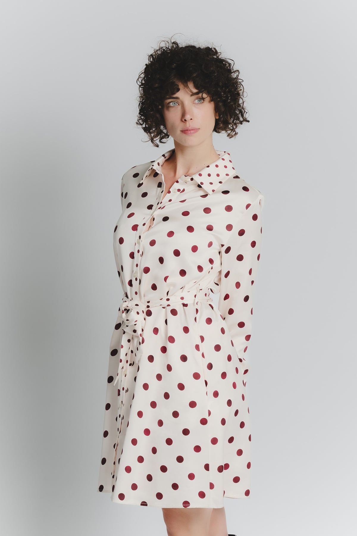 Abito Chemisier Corto a Pois Avorio Rosso Fiorentino Donna woman Barone firenze - 1