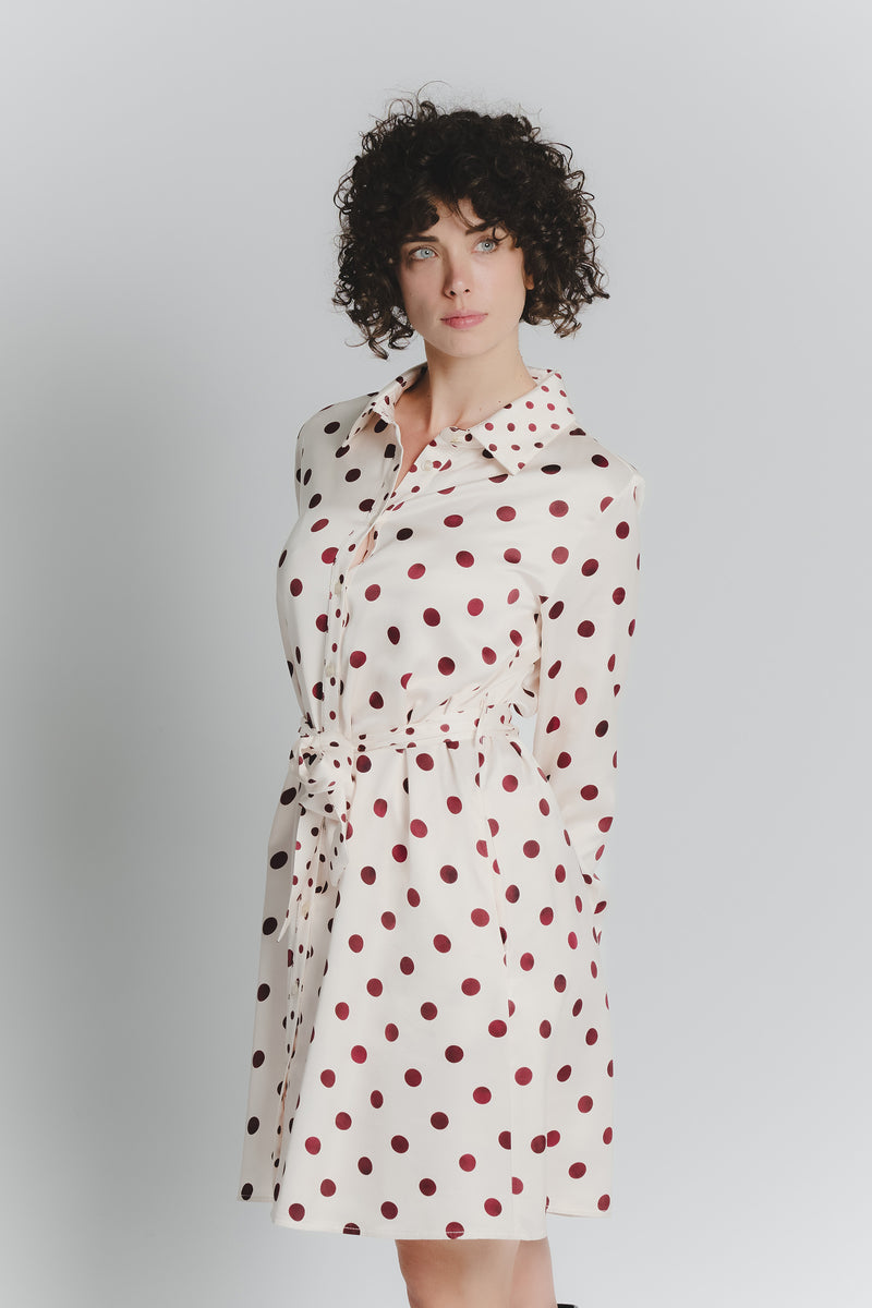 Abito Chemisier Corto a Pois Avorio Rosso Fiorentino Donna woman Barone firenze - 1