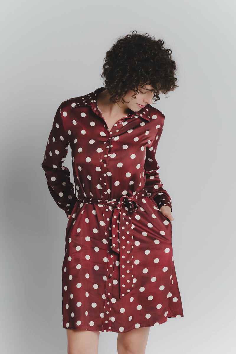 Abito Chemisier Corto a Pois Rosso Fiorentino Avorio Donna woman Barone firenze - 1