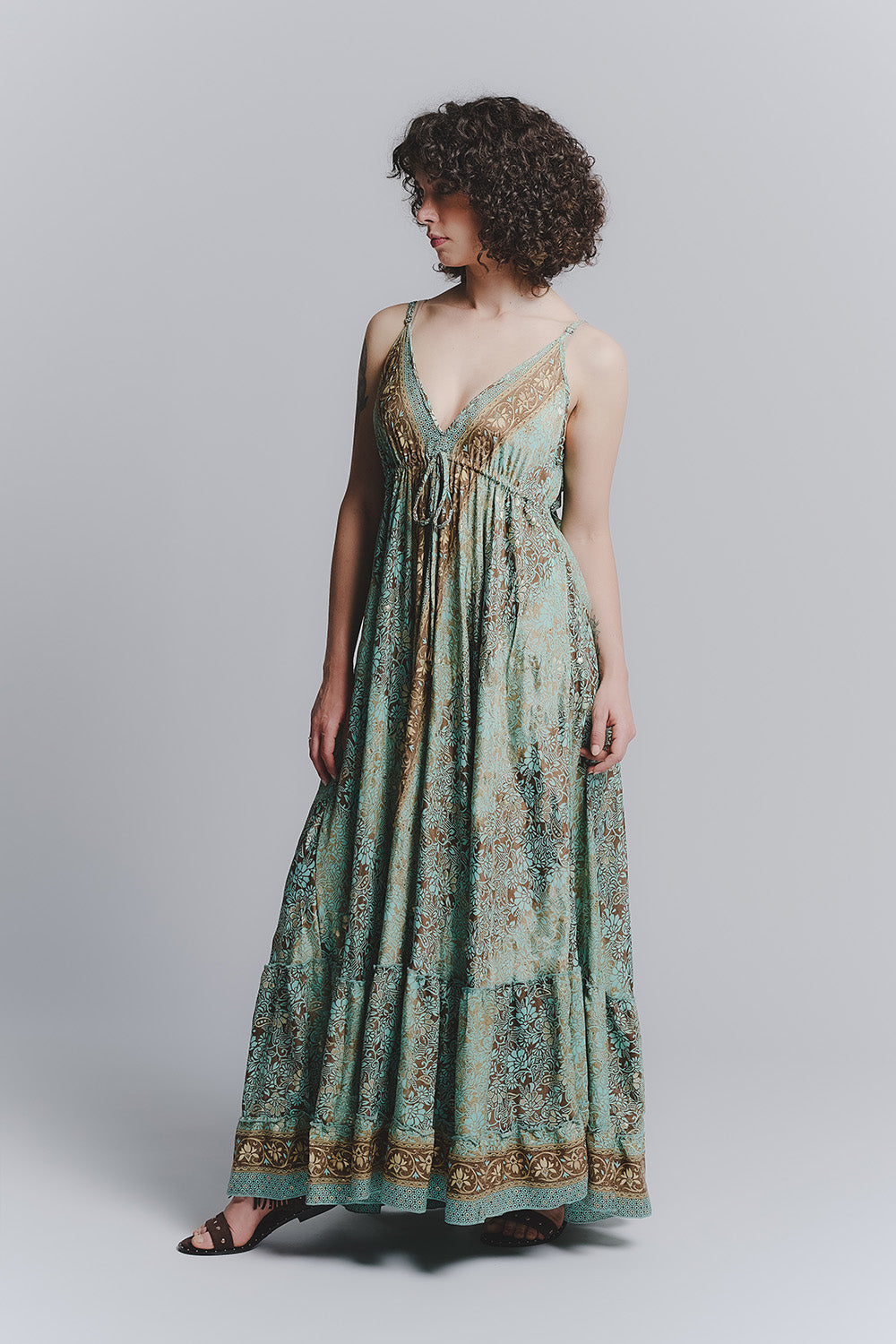 Abito Lungo Gipsy Turchese Spallini Sottili woman Barone firenze - 1